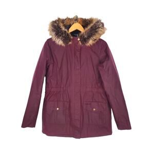 Barbour Girls Tern Waxed Cotton Jacket Faux Fur Hooded Coat Merlot XXL 14/15
